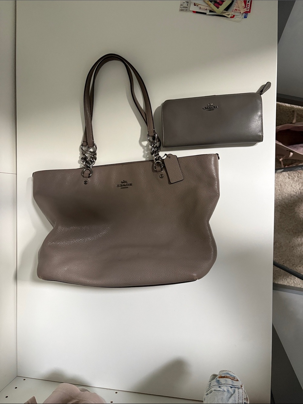Coach Pebble Leather Tote and Zip Wallet in dark pebble